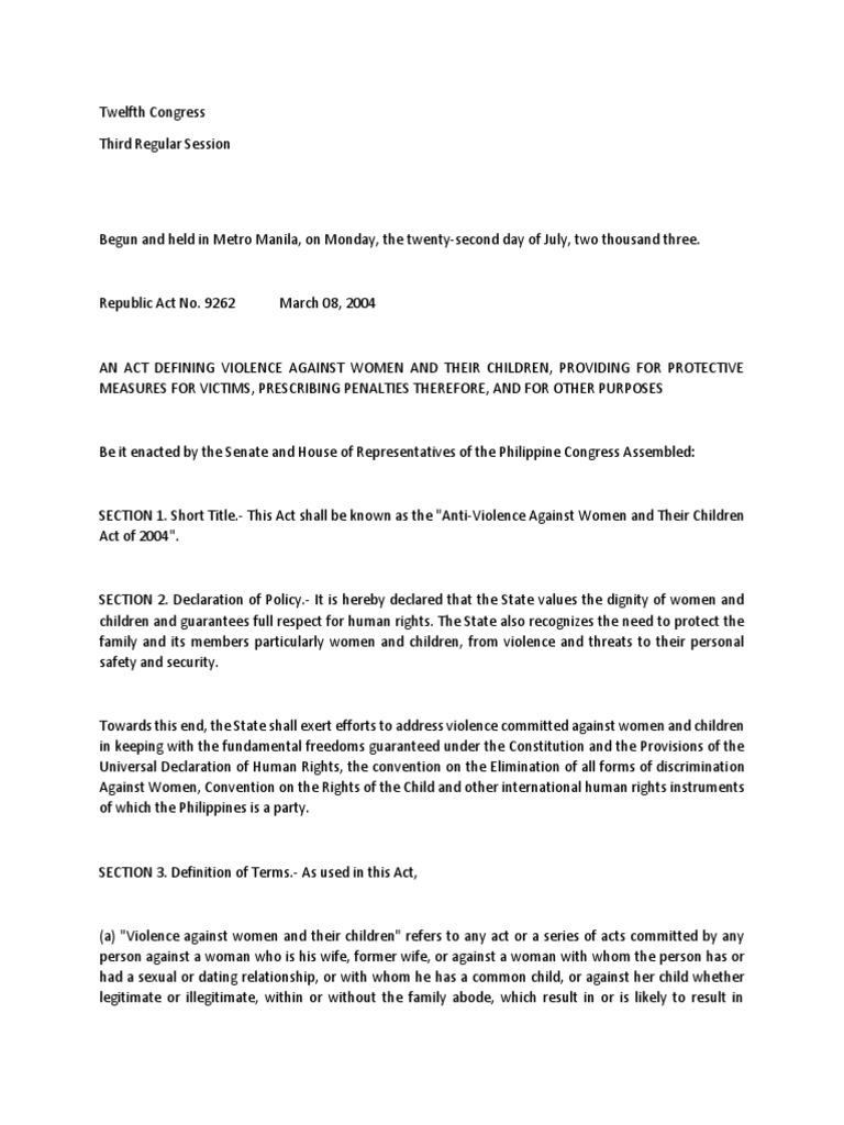RA 9262 Violence Against Women and Children PDF | PDF | Victimology ...