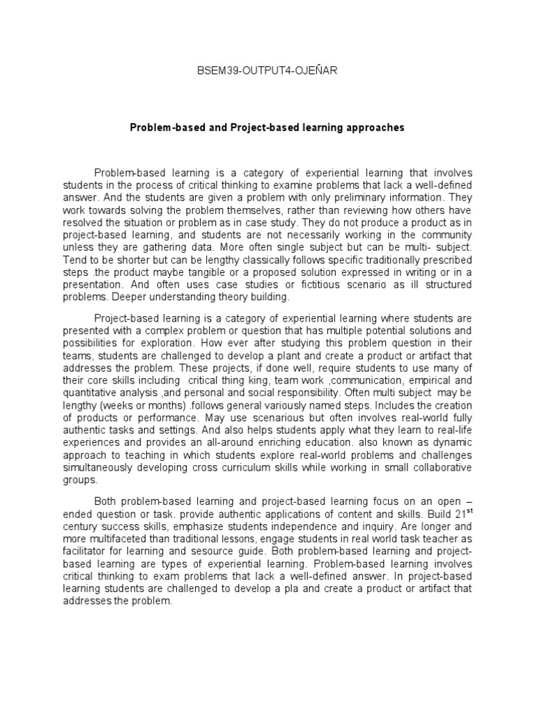 Problem-Based and Project-Based Learning Approaches: Lessons | PDF ...