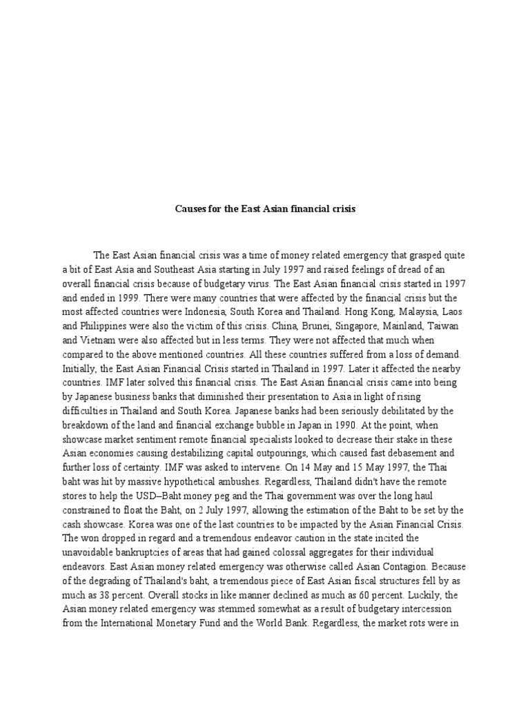 Causes For East Asian Financial Crisis | PDF | 1997 Asian Financial ...