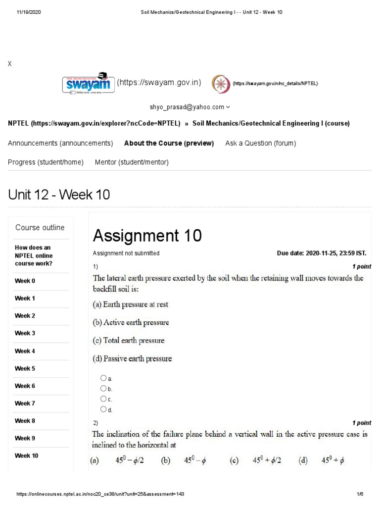 Week 10: Soil Mechanics Course Overview | PDF | Geotechnical ...