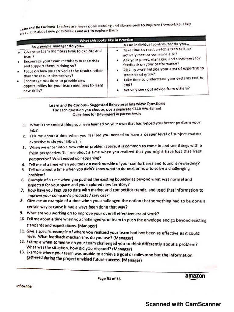 Suggested Behavioral Questions For Amazon | PDF