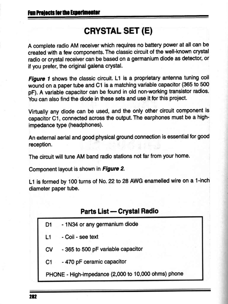 A Simple Crystal Radio Receiver Creating an AM Radio Without Batteries Using Only a Few