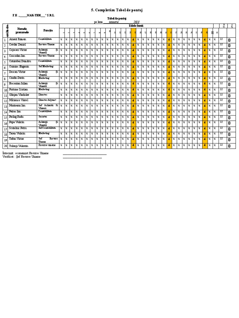 Tabel De Pontaj _ Model De Pontaj Excel – JBCPEG
