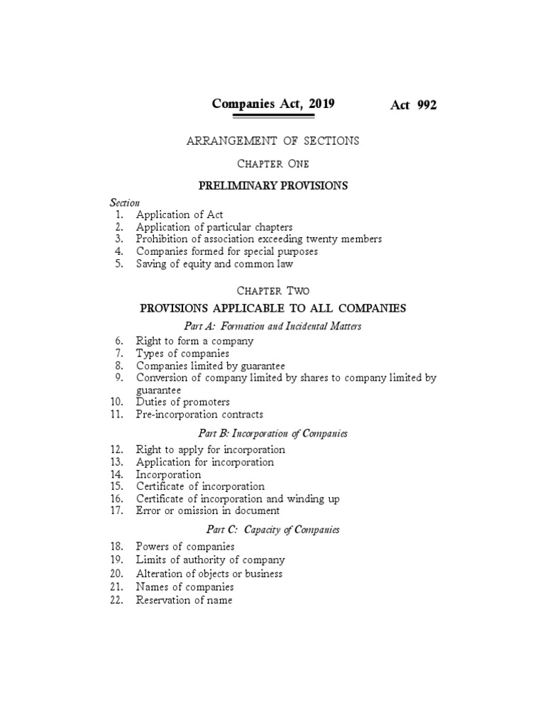 Companies Act, 2019 (Act 992) PDF Liquidation Debenture