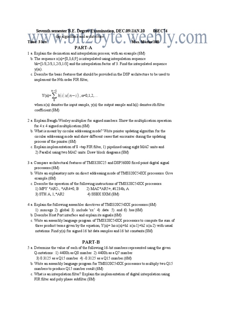 DSP Algorithms and Architecture Exam Guide | PDF | Codec | Digital ...