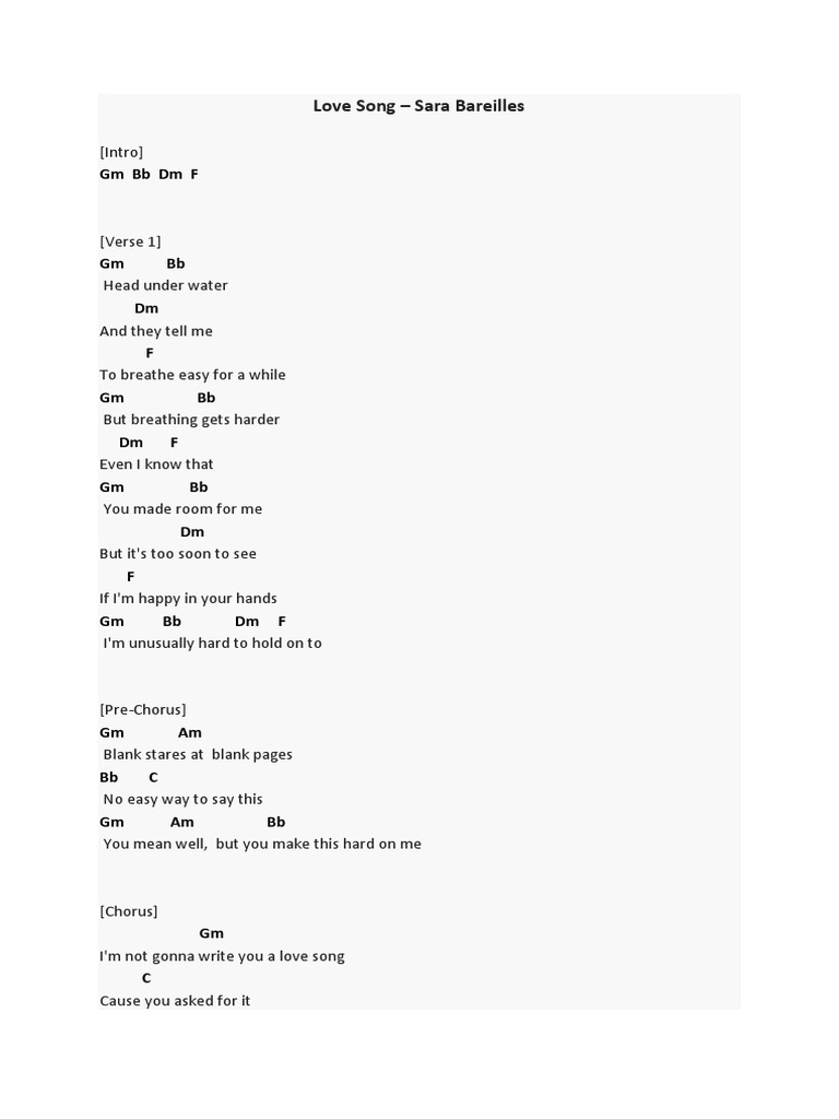 Love Song Sara Bareilles Pdf Pdf Song Structure