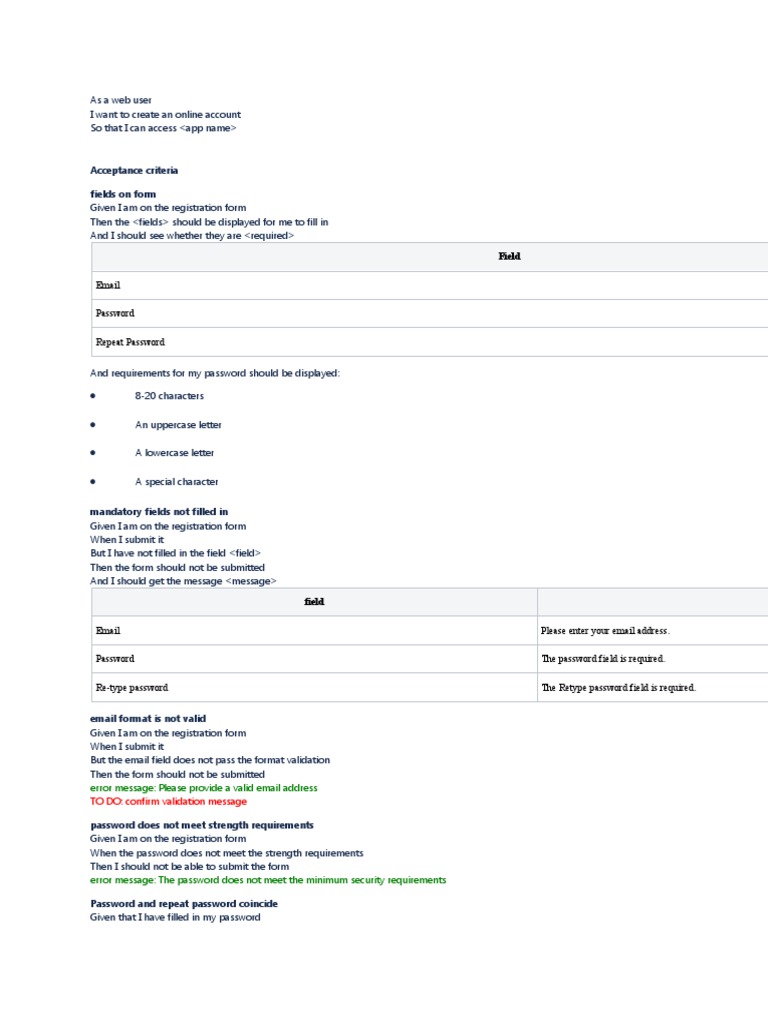 Registration US As An Example - Gherkin | PDF | Email Address | Password