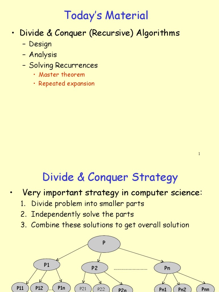 Today's Material: - Divide & Conquer (Recursive) Algorithms | PDF ...