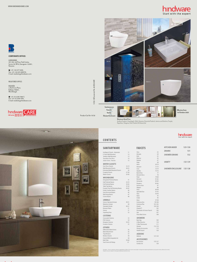 Hindware Catalogue Price List Sanitaryware Product and Fittings New PDF PDF Shower Bathroom