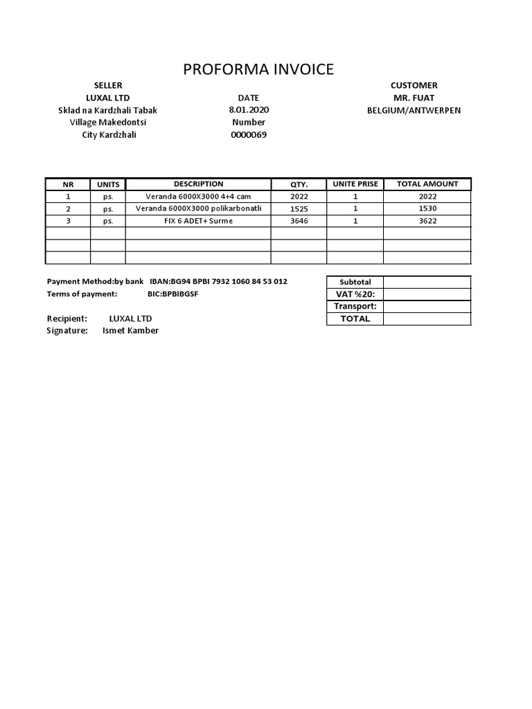 Proforma Invoice for Veranda Sale | PDF