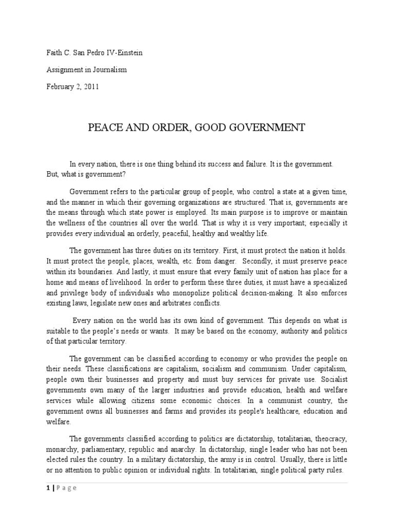 essay on responsibility of government