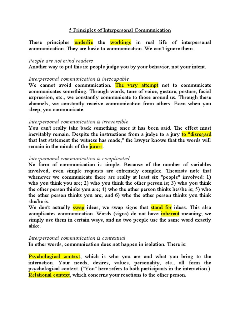 5 Key Principles of Interpersonal Communication | PDF | Communication ...