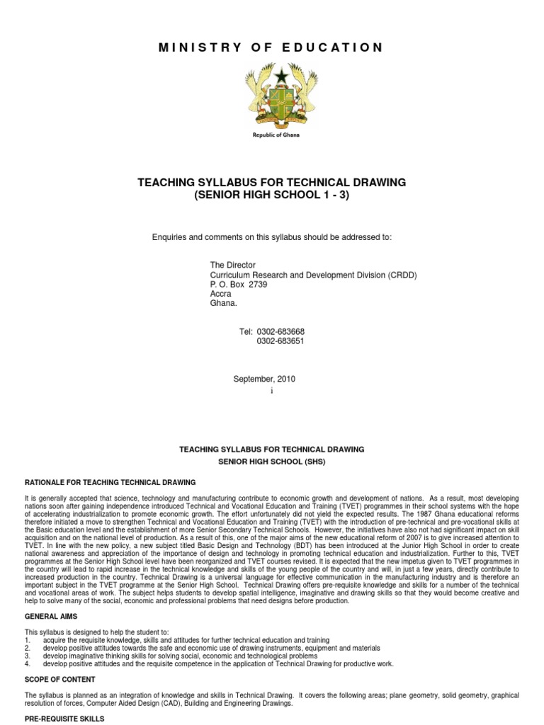 Technical Drawing Syllabus PDF PDF Educational Assessment