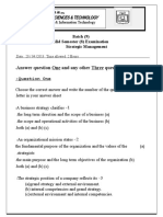 Answer Question One and Any Other Three Questions: Batch (9) Mid Semester (8) Examination Strategic Management