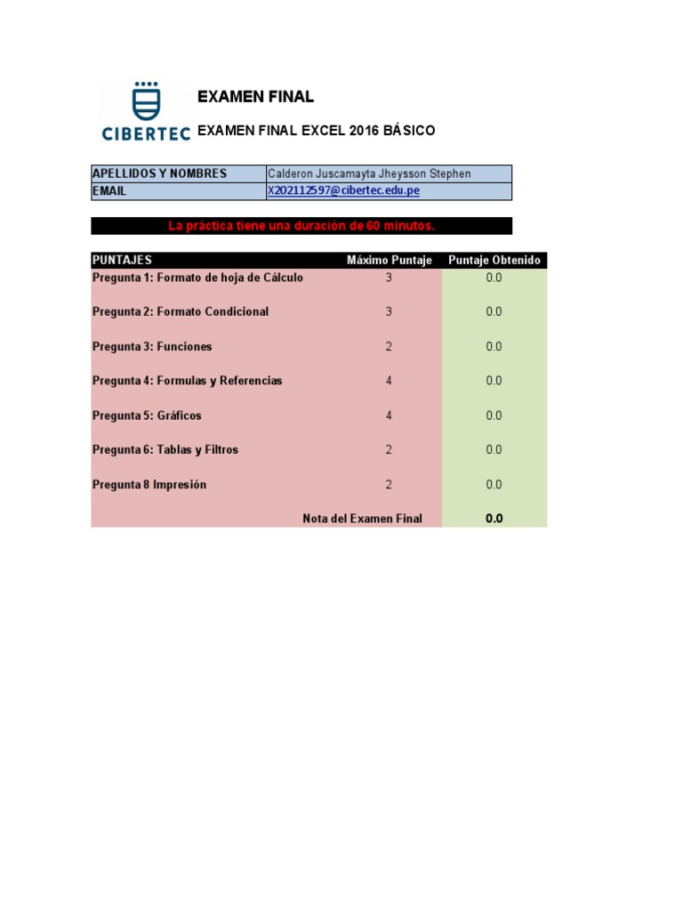 Examen Final de Excel Básico 2016 | PDF | Microsoft Excel | El comercio ...