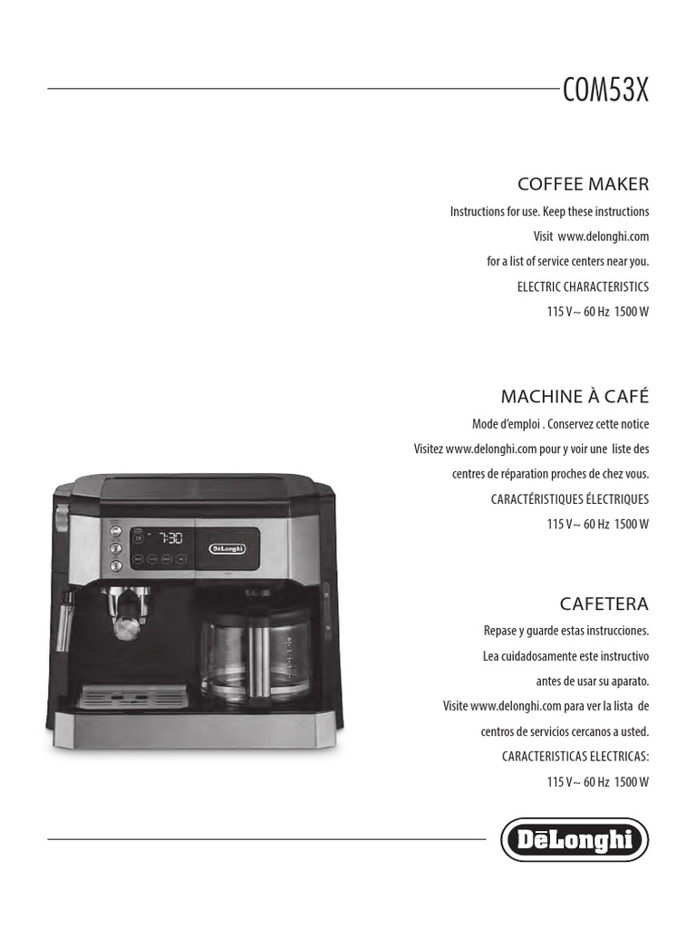 All in One Cappuccino Espresso and Coffee Maker COM53X Manual v2 EN FR