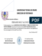 Univercidad Tecnica de Oruro Direccion de Postgrado: Fernando Roly Alconz Choque