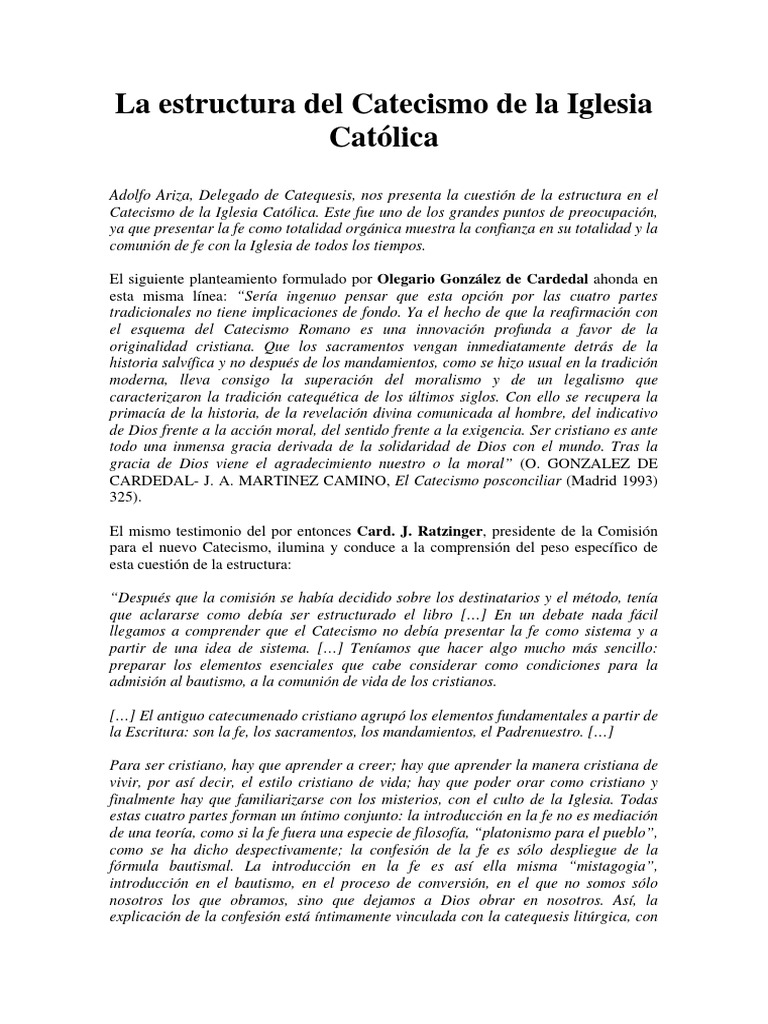 La Estructura Del Catecismo de La Iglesia | PDF | Bautismo | Iglesia ...