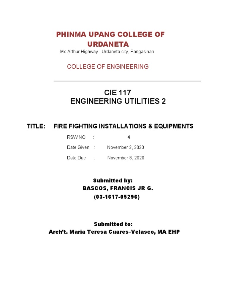 CIE 117: Fire Fighting Installations | PDF | Fire Sprinkler System ...