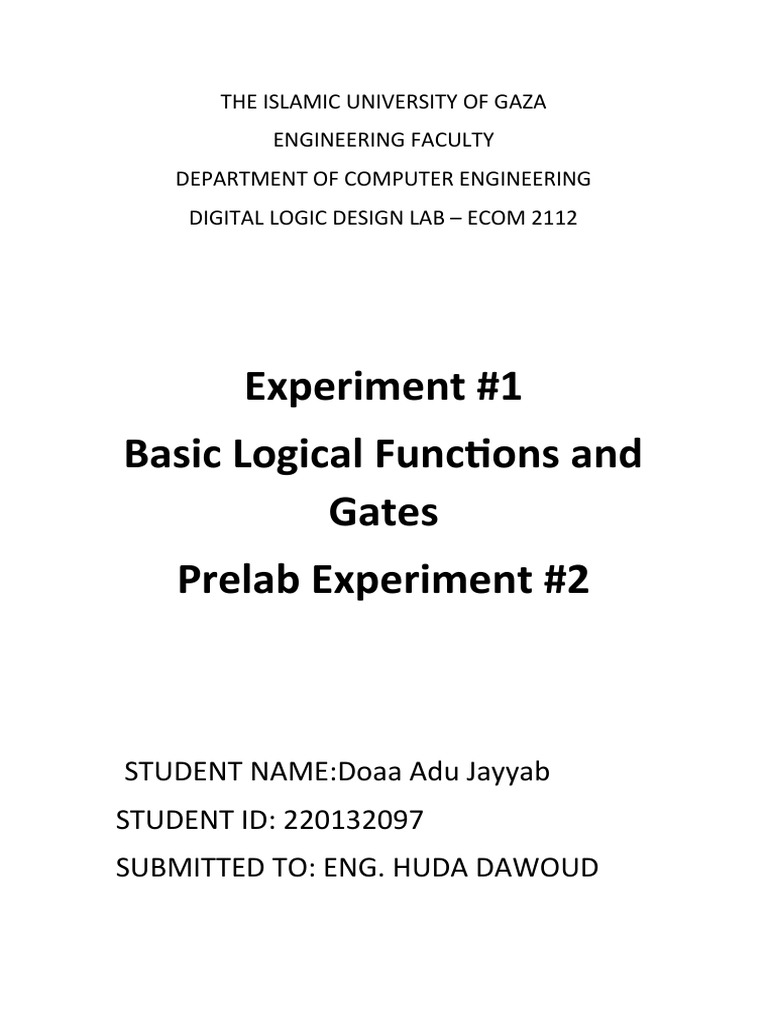 Experiment #1 Basic Logical Functions and Gates Prelab Experiment #2 | PDF