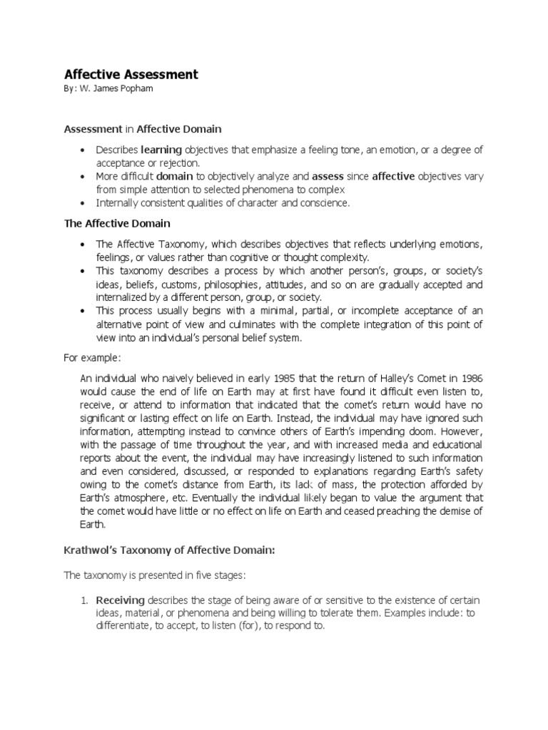 Affective Domain Assessment Tools | PDF | Attitude (Psychology) | Self ...
