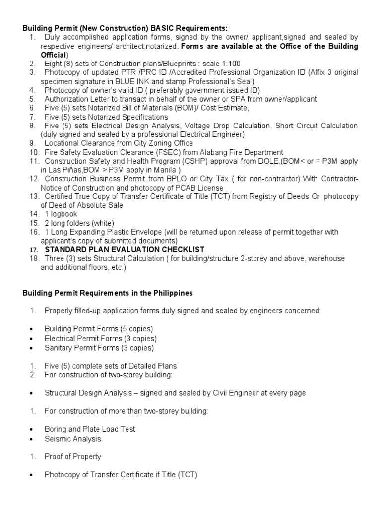 Building Permit Requirements Philippines | PDF | Notary Public | Engineer
