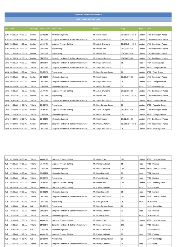 IT Time Table - Yr1 LMU | PDF | Information Age | Computing