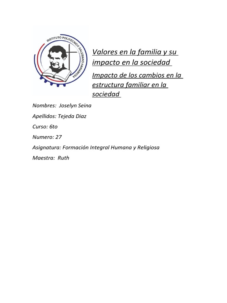 Valores familiares y su impacto social | PDF | Familia | Sociedad