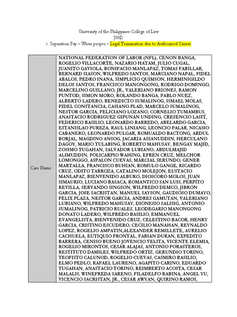 Separation Pay in Legal Termination Cases | PDF | Labour | Employment
