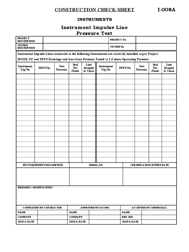 Construction Check Sheet I-008A: Instruments | PDF | Technology ...
