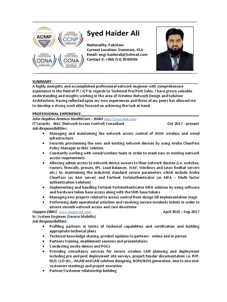 Syed Haider Ali John Hopkins Aramco Healthcare Jhah Job