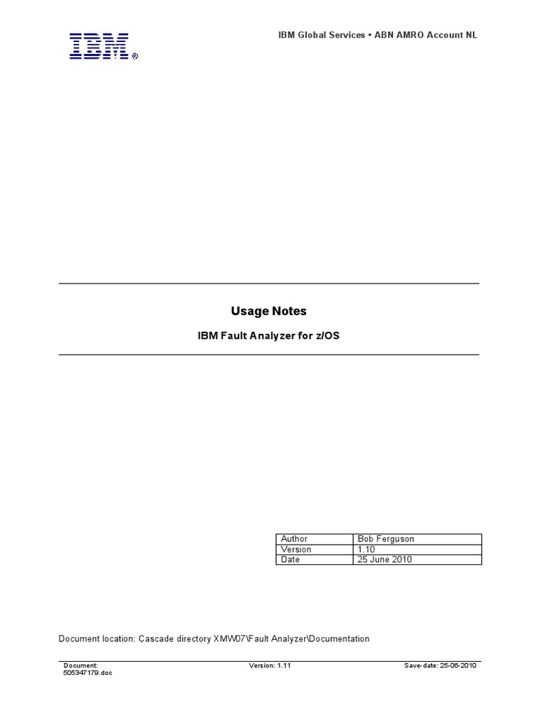 IBM Fault Analyzer Usage Notes (7.11) PDF Computing Computer