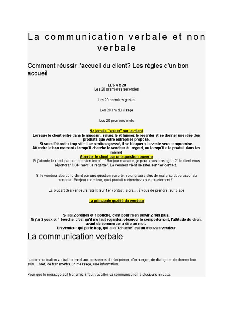 La Communication Verbale Et Non Verbale | PDF | Communication non ...