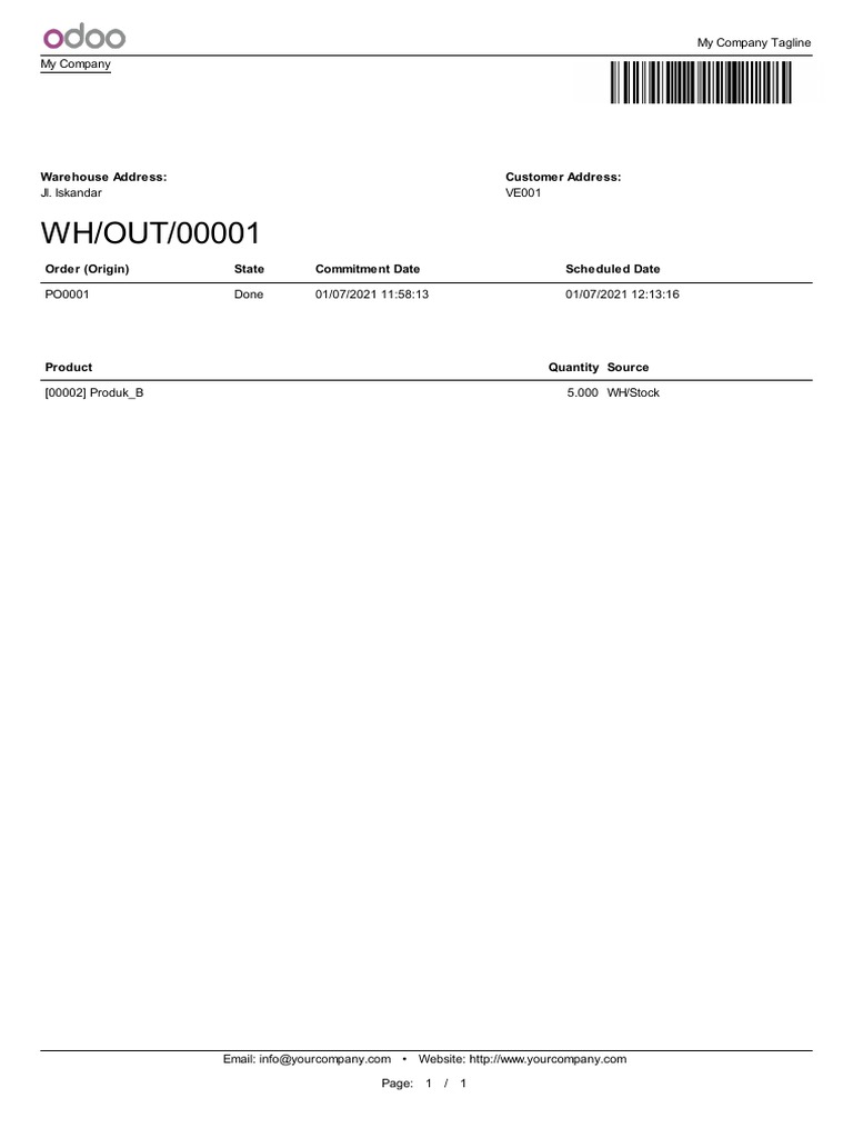 WH/OUT/00001: Warehouse Address: Customer Address | PDF | Finance ...