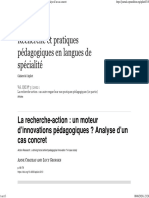 La Recherche-Action - Un Moteur D'innovations Pédagogiques - Analyse D'un Cas Concret