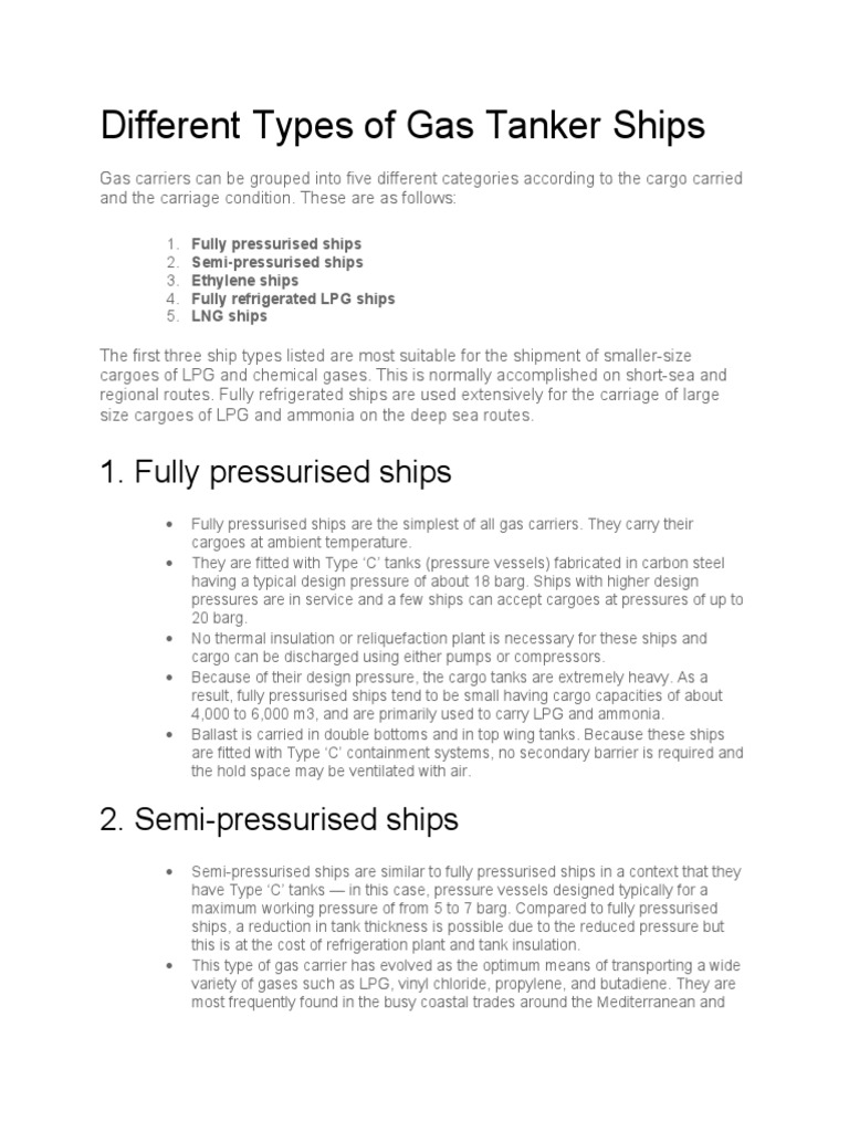 Gas Carrier Types PDF Ships Gases
