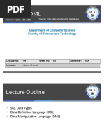 DDL and DML: Department of Computer Science Faculty of Science and Technology