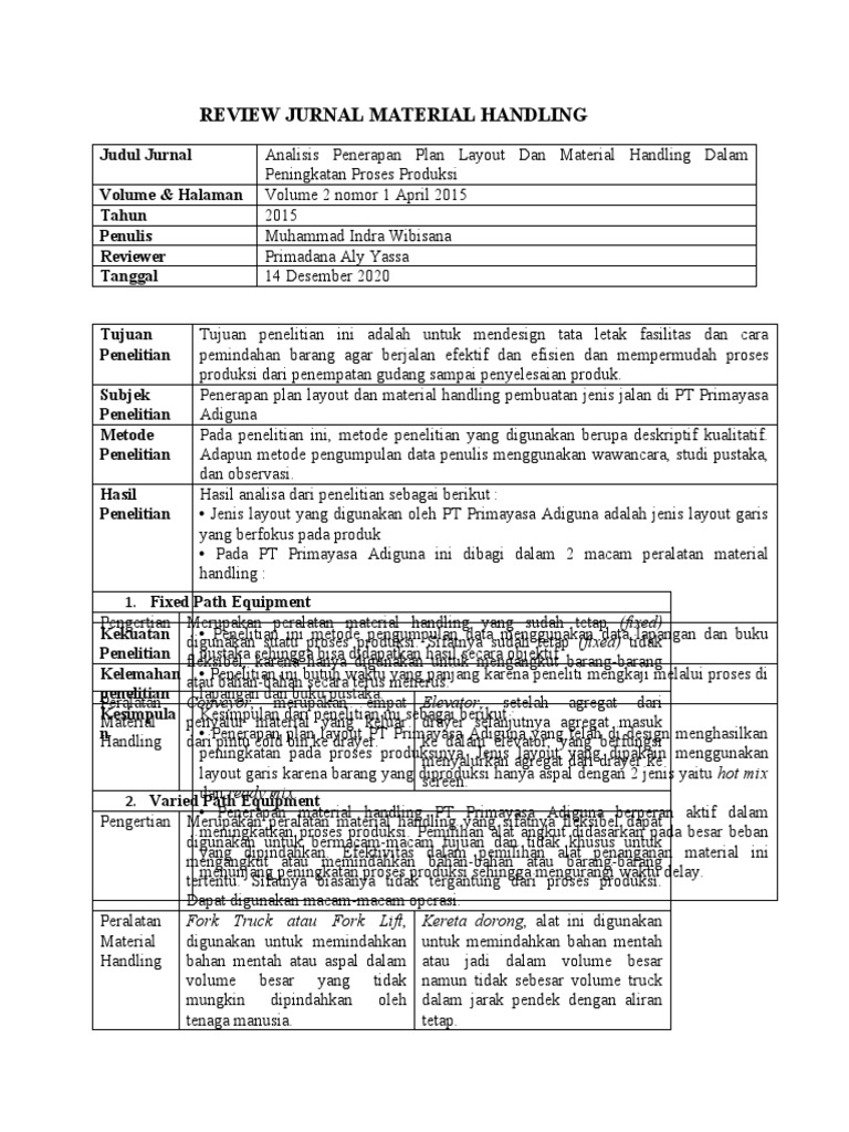 Review Kimia Material Handling | PDF | Bisnis | Teknologi & Rekayasa