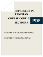 Entrepreneur in Pakistan Course Code: Ss306 Section A: SUBMITTED BY:M.KHUNSHAN (F2017019093)