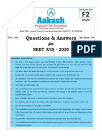 NEET (UG)-2020 Test Booklet Code and Questions