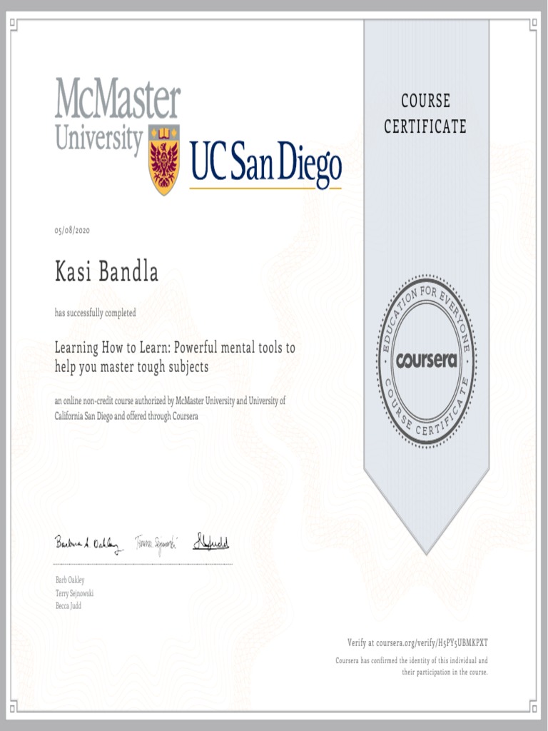 Learning How to Learn Certificate | PDF