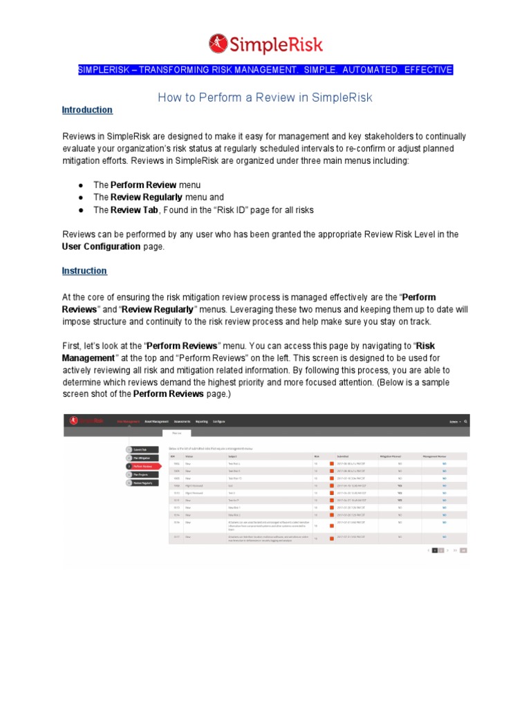 SimpleRisk Review Process Guide | PDF | Menu (Computing) | Risk Management