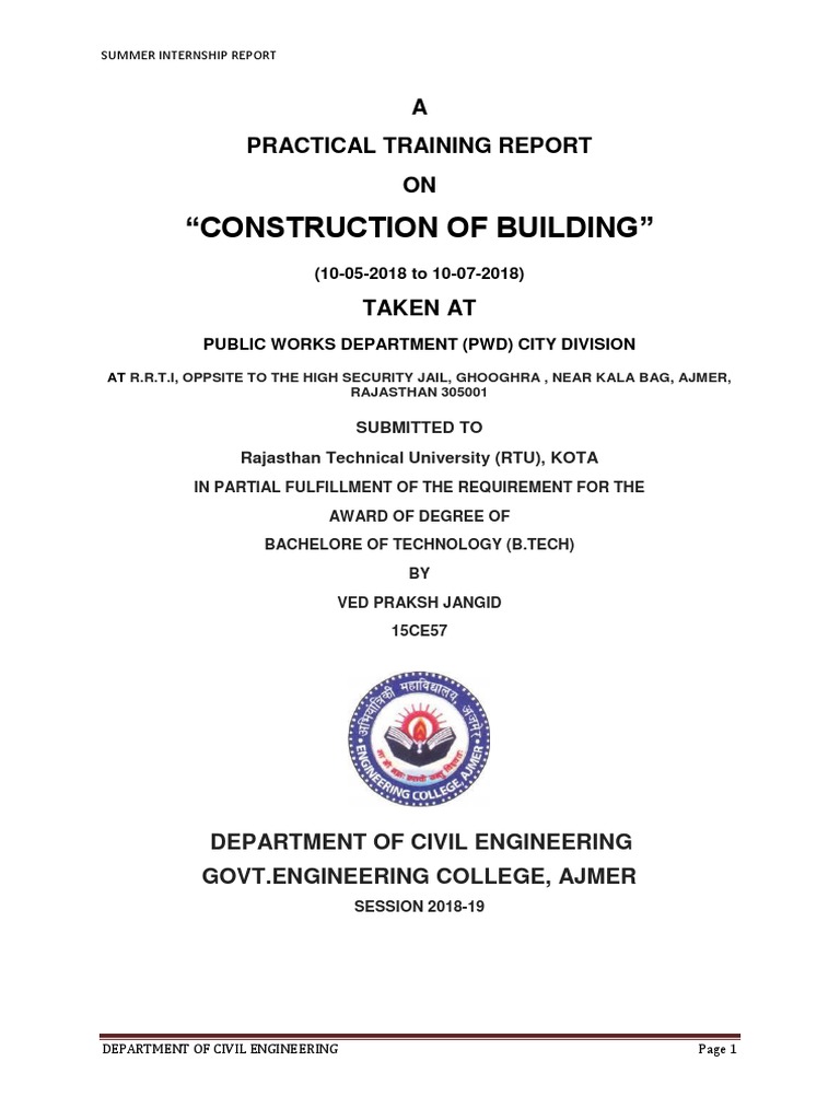 Internship Report on Building Construction | PDF | Foundation ...