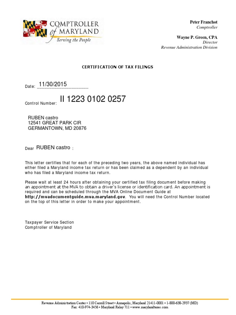 Certified Tax Filing Letter | PDF