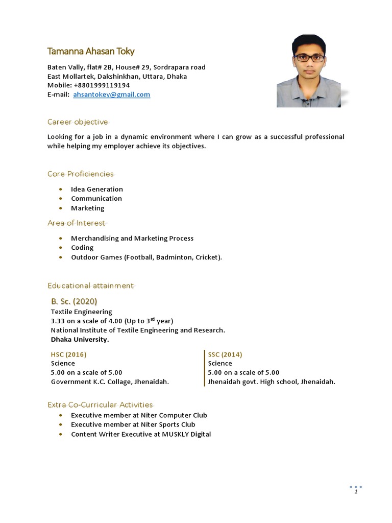 Aspiring Textile Engineer Resume | PDF