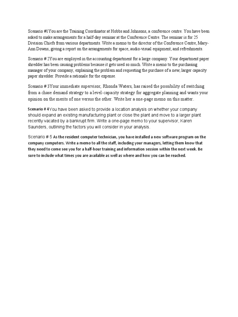 Assignment Memo Scenario Pdf