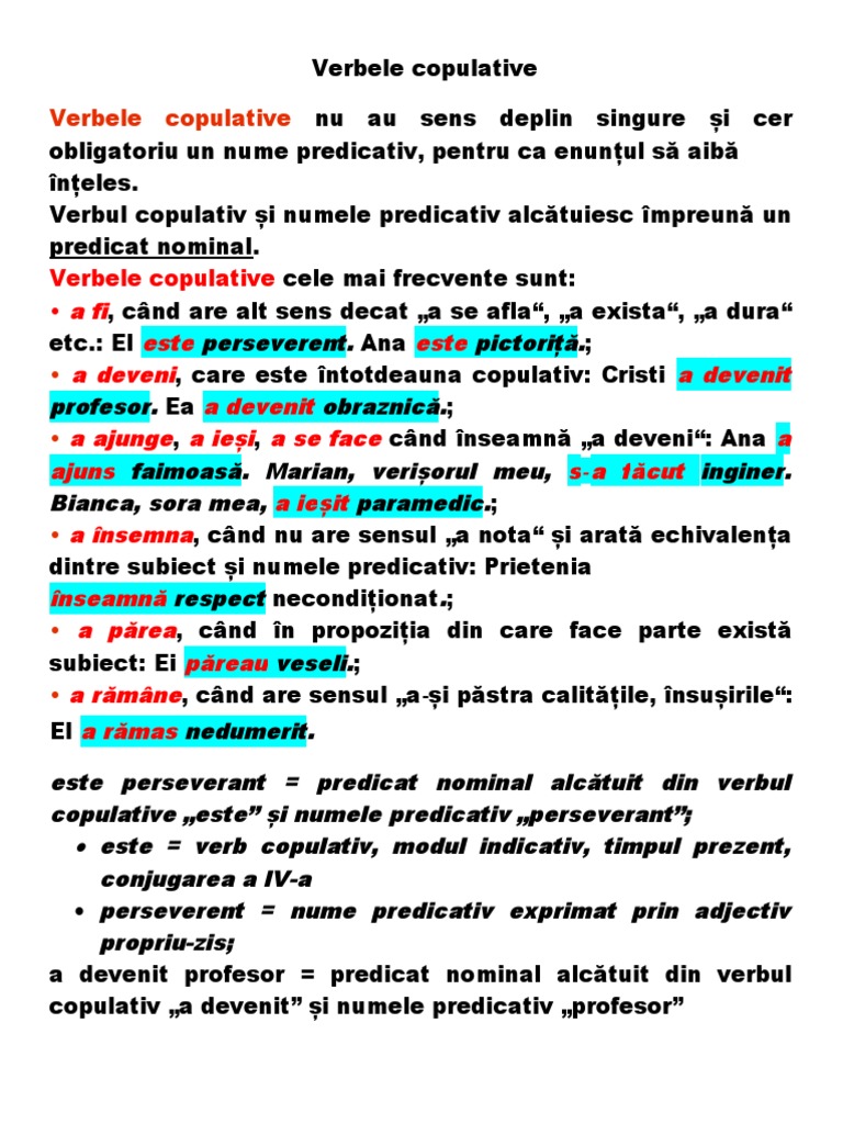 Verbele Copulative | PDF
