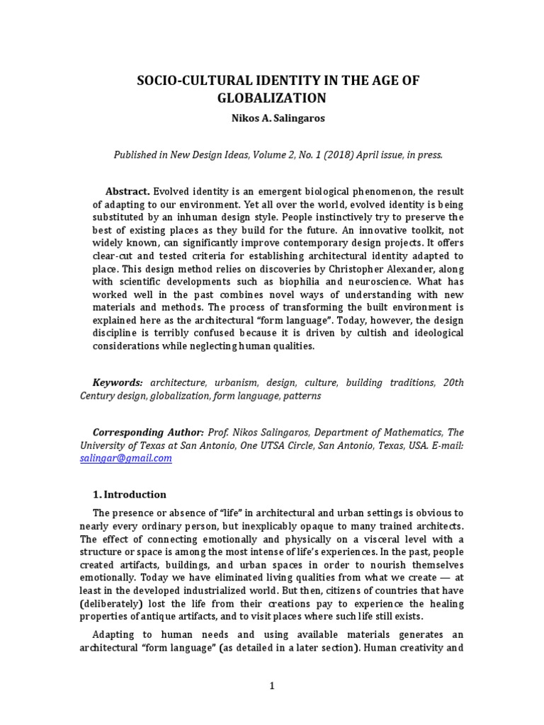 Socio-Cultural Identity and Architecture | PDF | Identity (Social ...