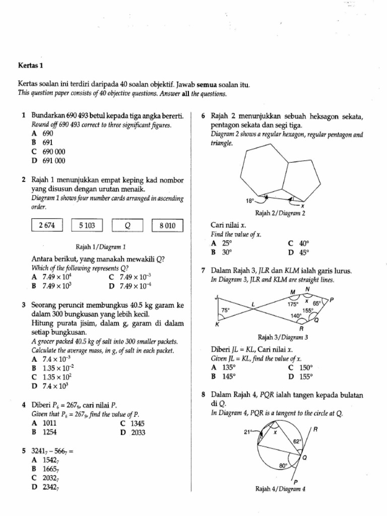 Kertas 1 Matematik Tingkatan 4 PDF | PDF
