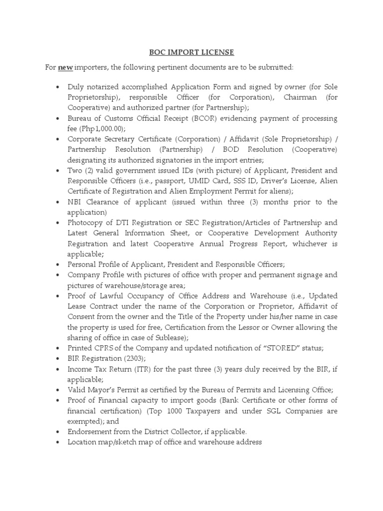 BOC Import License Application Guide | PDF | Sole Proprietorship | Lease